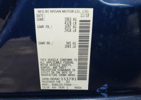 2019 Nissan Altima 2.5 S from USA, damaged, VIN 1N4BL4BV6KC153781